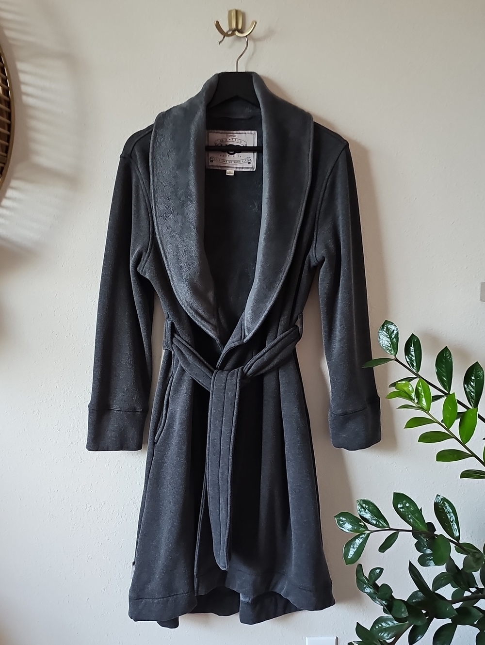 Charcoal Gray Shawl Collar Robe Coat